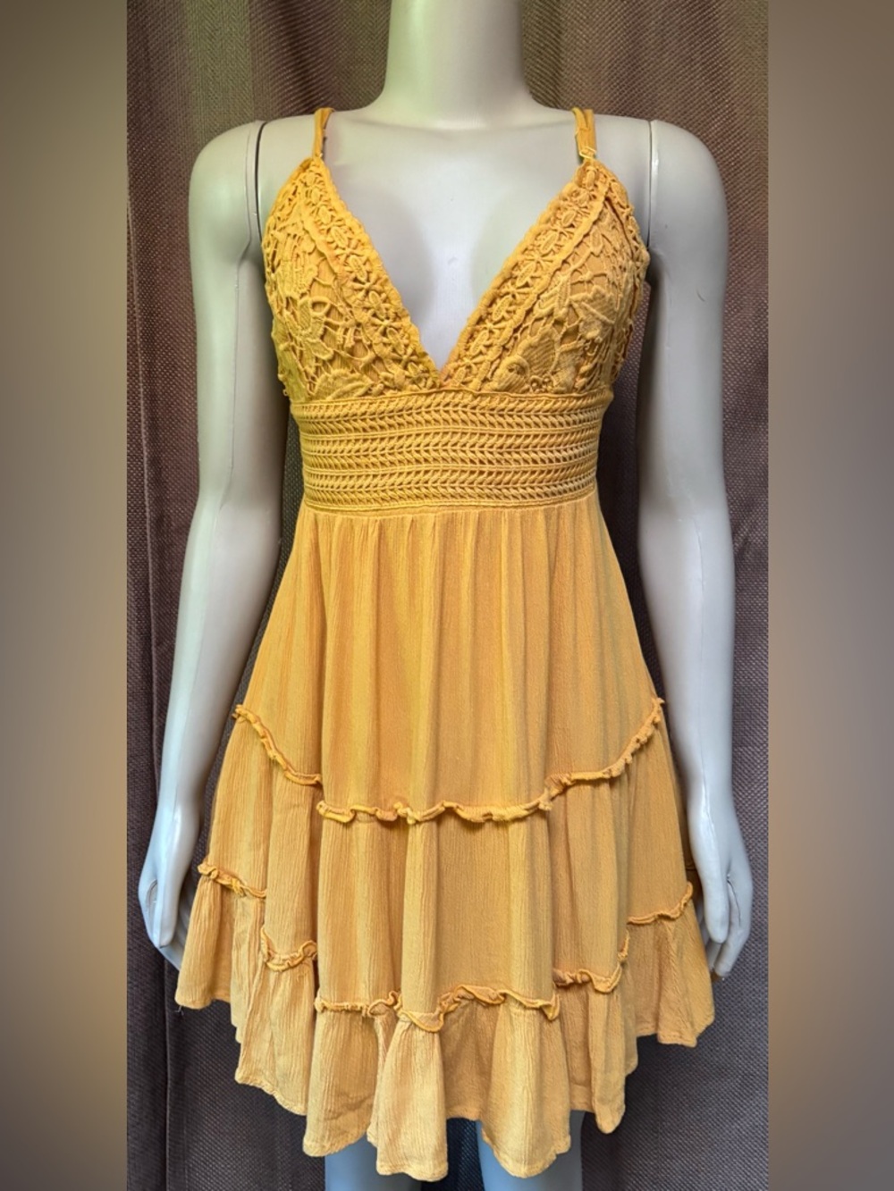 Rue21 Mustard Yellow Dress with Crochet Bodice